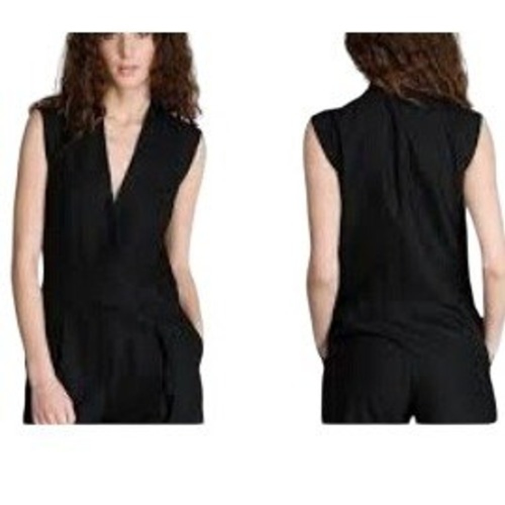 HELMUT LANG Black Sleeveless V Neck Belted Romper Jumpsuit Style SWJFOO04